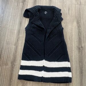 Anthropologie - Long Navy Knit Vest with White Stripes Adult XS/S